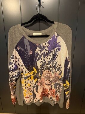 Anthropologie aldomartins Gray Knit Pullover with Multicolor Floral Print